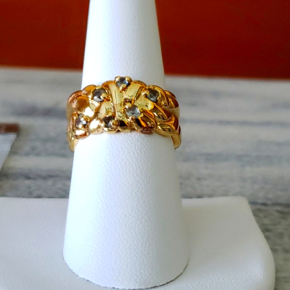 925 Silver, gold plated ring with Topaz stones size 7.5